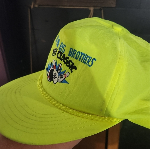 Vintage Neon Green Cap with Embroidery Bowling 1980s Trucker Hat - Picture 10 of 10